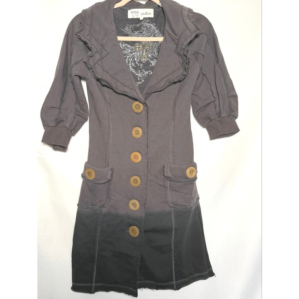 Yag Couture Y2K Pea Coat Dip Dye Distressed Alice Cullen Twilight Grey Small